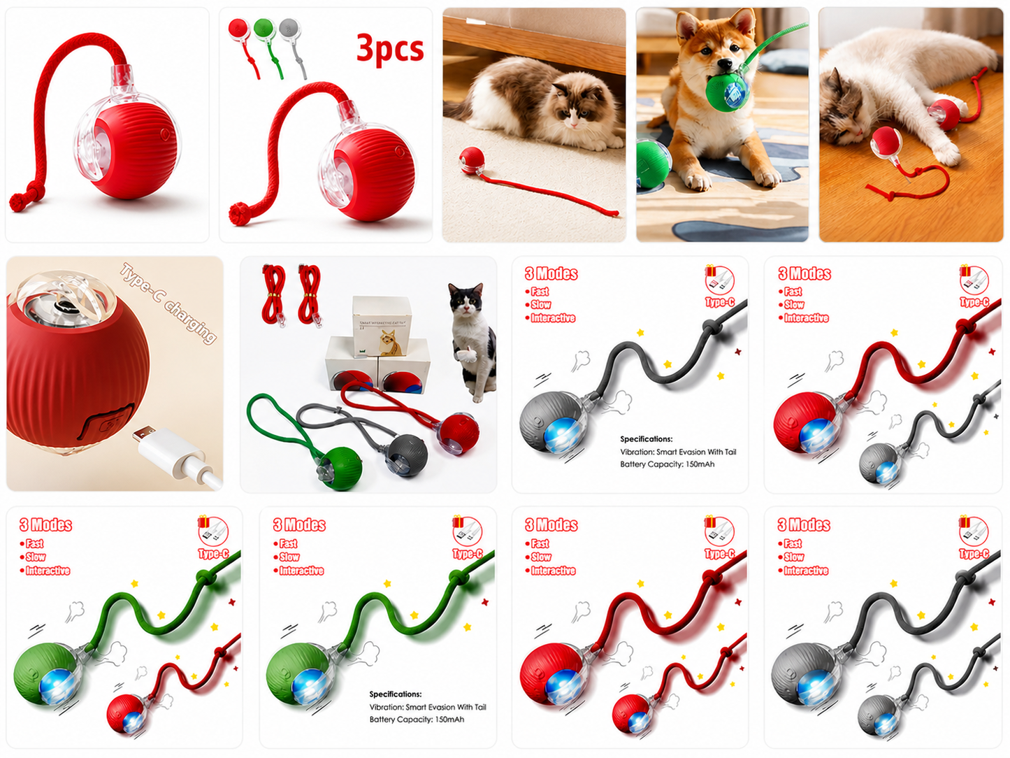 Smart Motion Pet Ball Toy – Interactive USB Rechargeable Play Ball for Cats & Dogs