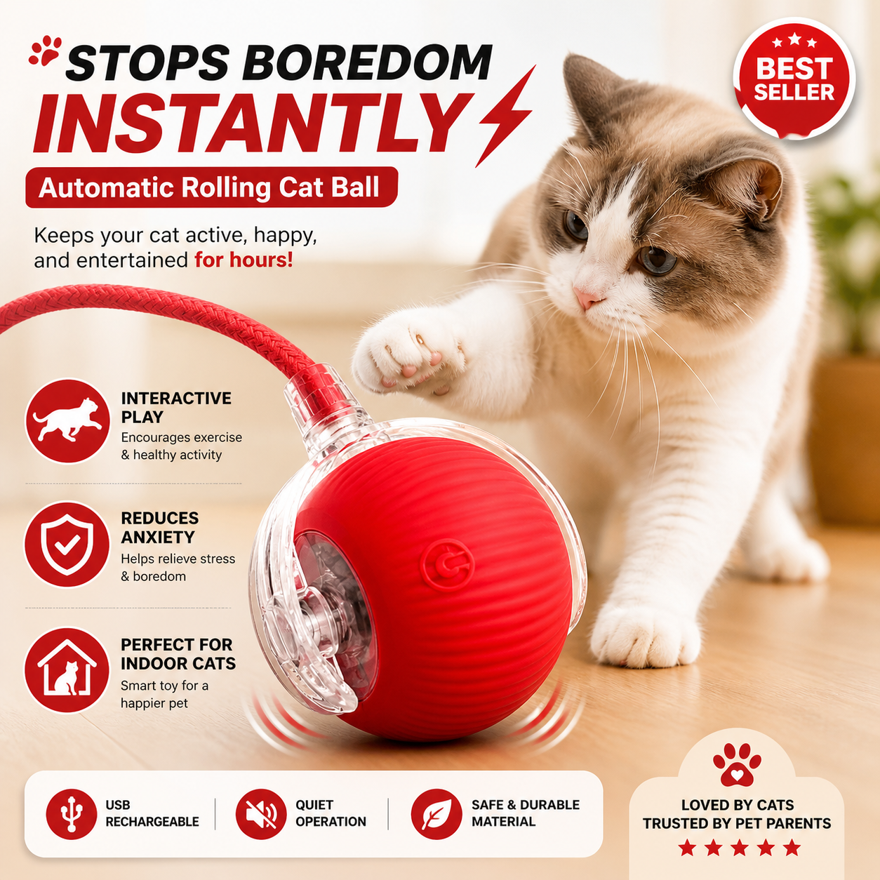 Smart Motion Pet Ball Toy – Interactive USB Rechargeable Play Ball for Cats & Dogs